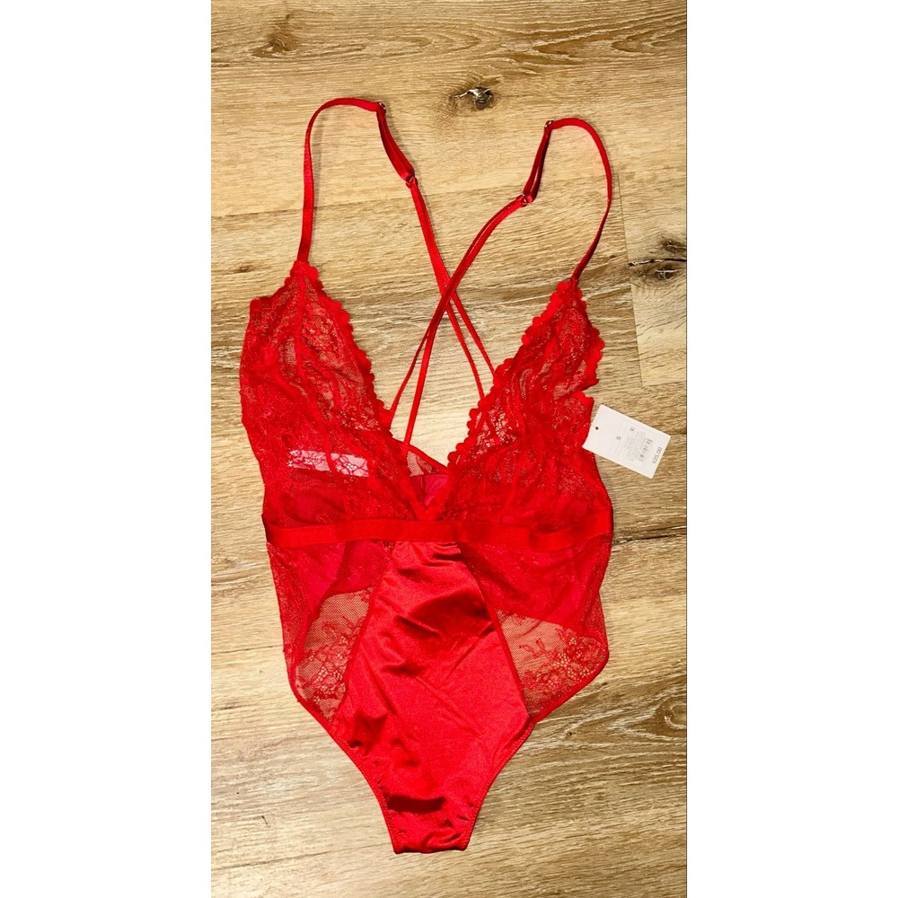 Auden Red Lace Bodysuit w/Satin Trim